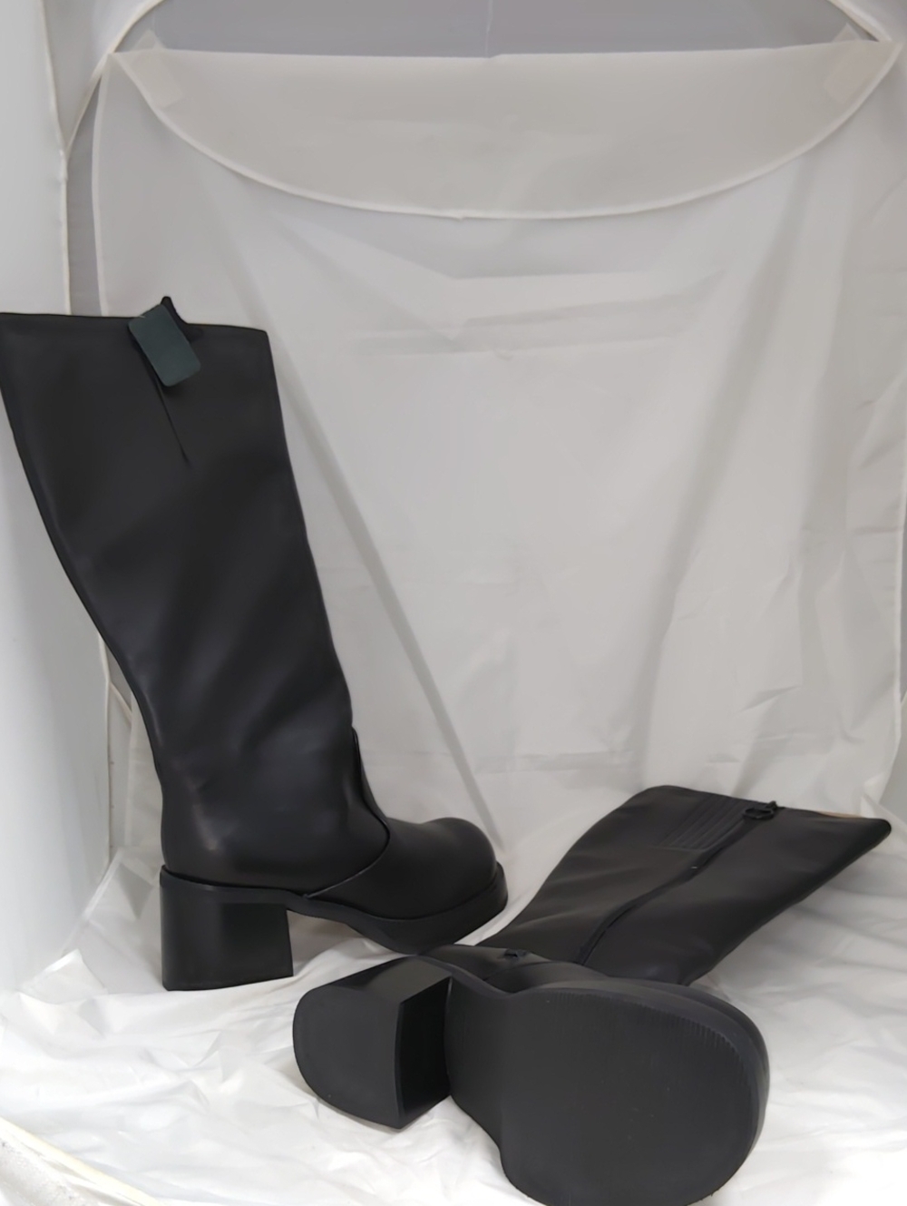Peerage Black Leather Wide Width Knee High Boots - Size 12W - New